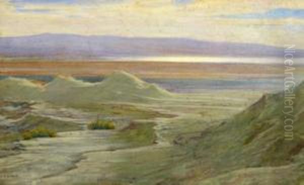 The Jordan Mountains And The Dead Sea Oil Painting by Alfred Edward Emslie