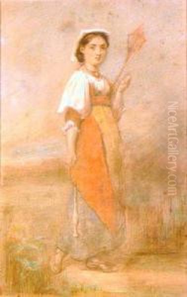 Watercolour Of A Persian Girl Spinning Silk Oil Painting by Alfred Edward Emslie