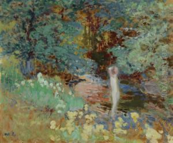 By A Pond Oil Painting by Magnus Enckell