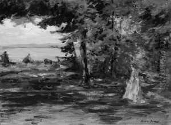 Frau Auf Einem Waldweg Am See Oil Painting by Am Hans Ende