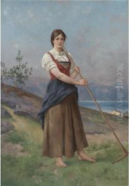 Bondejente (the Farm Girl) Oil Painting by Axel Ender