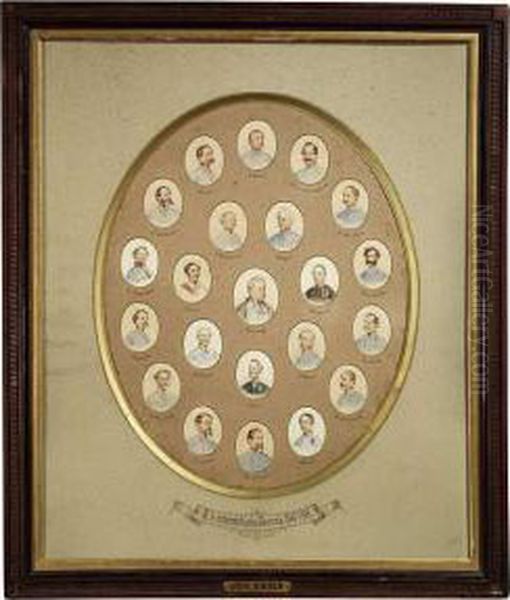 K.k. Austrian Generals Of The 
Years 1848-1849. 22 Portrait Miniatures In Pencil And Watercolour, 
Mounted Into An Oval Cardboard Frame And There Inscribed Oil Painting by Johann Nepomuk Ender