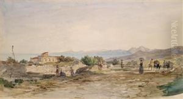 Coast Insouthern Italy Oil Painting by Thomas Ender