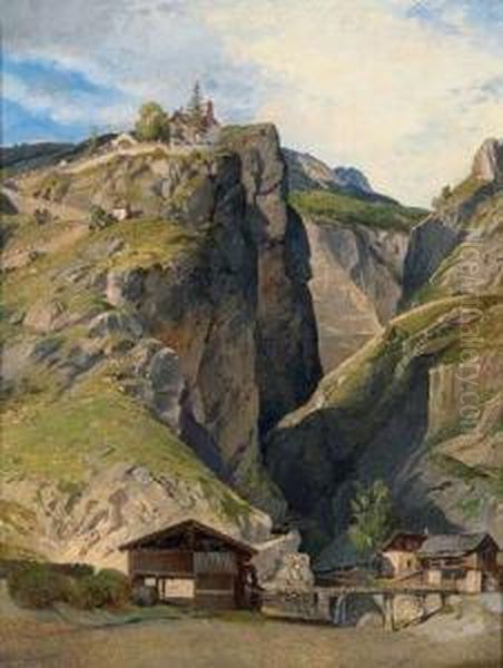 Umkreis/circle Blick Auf Eine Bergschlucht Mit Kapelle Oil Painting by Thomas Ender