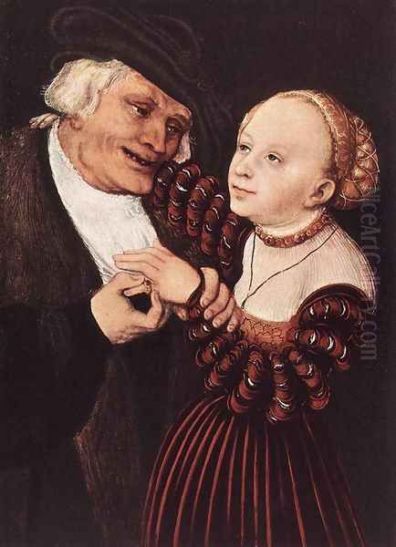 Old Man and Young Woman Oil Painting by Lucas The Elder Cranach