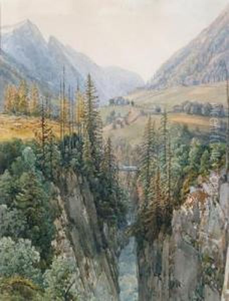 A View Near Finkenberg In The Tuxer Valley Oil Painting by Thomas Ender