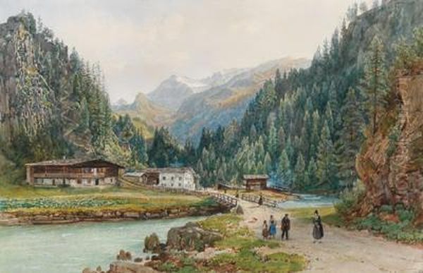 Die Clam Im ... Thale (?) Von Der Strase Gesehen Oil Painting by Thomas Ender