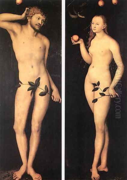 Adam and Eve 1528 Oil Painting by Lucas The Elder Cranach