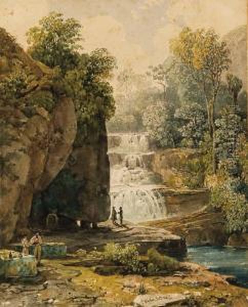 The Large Waterfall At Tijuca Oil Painting by Thomas Ender