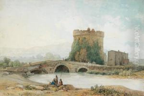 Italienisches Motiv Mit Brucke Und Festungsturm Oil Painting by Thomas Ender