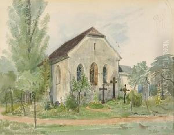 Friedhofskapelle Mit Grabkreuzen. Oil Painting by Thomas Ender