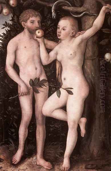 Adam and Eve c. 1538 Oil Painting by Lucas The Elder Cranach