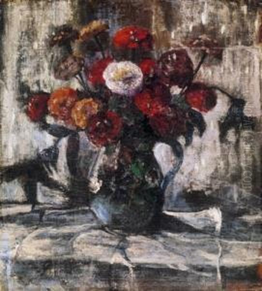 Flowers In A Mug Oil Painting by Bela Endre