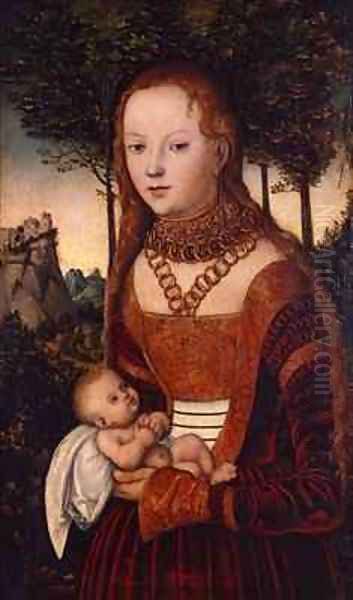 Young mother with child Oil Painting by Lucas The Elder Cranach