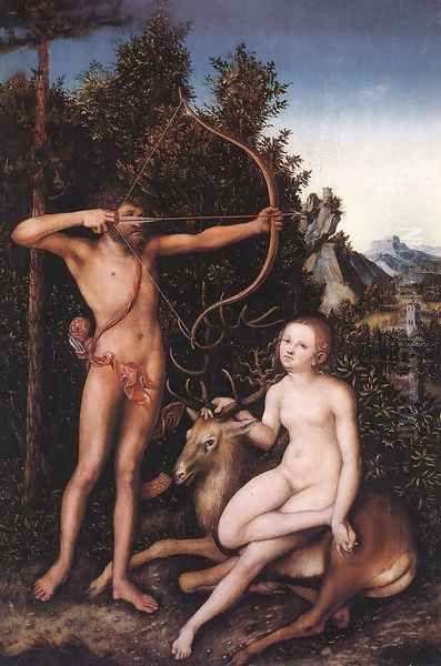 Apollo and Diana Oil Painting by Lucas The Elder Cranach