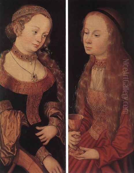 St Catherine Of Alexandria And St Barbara Oil Painting by Lucas The Elder Cranach