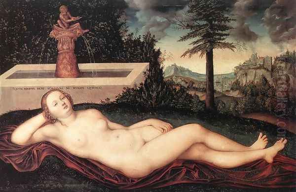 Reclining River Nymph at the Fountain 1518 Oil Painting by Lucas The Elder Cranach