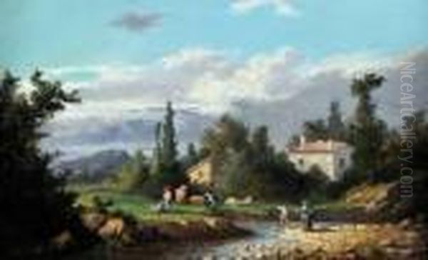 Au Bord De La Riviere. Oil Painting by Marius Engaliere