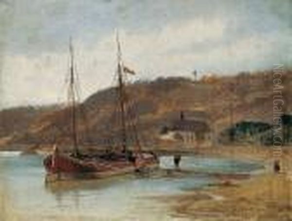 Segelschiff Bei Bacharach Am Rhein. Oil Painting by Johann Friedrich Engel