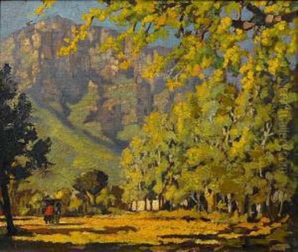 A Tree-lined Street, Table Mountain Beyond Oil Painting by Johann Friedrich Engel