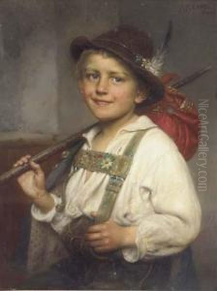 Portrait Of A Young Boy In Liederhosen Oil Painting by Johann Friedrich Engel