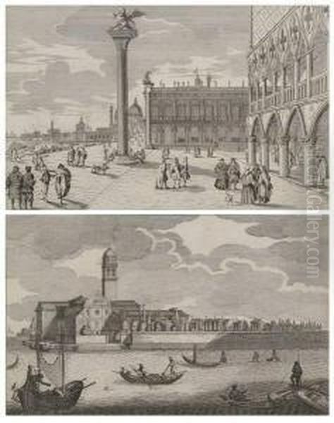 Two Views Of Venice - S. Clemente And The Piazzetta. Oil Painting by Martin Engelbrecht