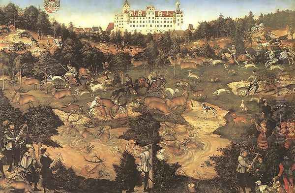 Hunt in Honour of Charles V at the Castle of Torgau (detail) 1544 Oil Painting by Lucas The Elder Cranach