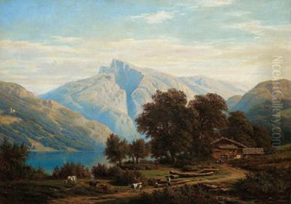 Blick Auf Den Mondsee Oil Painting by Georg Engelhardt