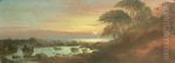 Coastal Cliffs At Sunset Oil Painting by John Joseph Englehardt