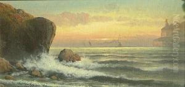 A Coastal View With A Lighthouse In Thedistance Oil Painting by John Joseph Englehardt