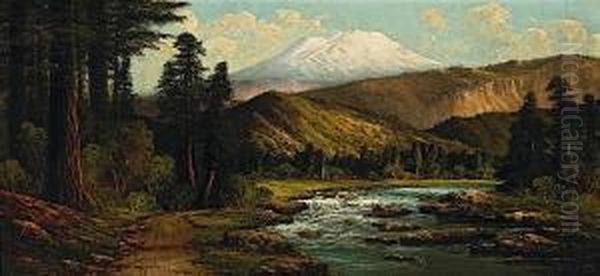 Indian Encampment Near A Mountain Stream Oil Painting by John Joseph Englehardt