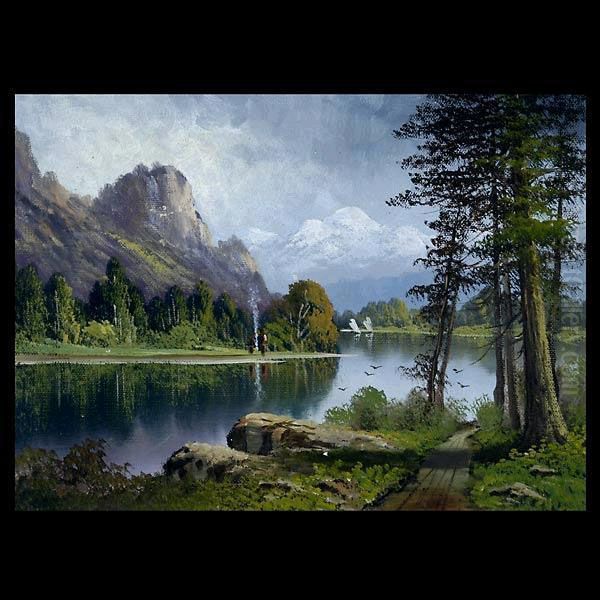 Mountain River Landscape. Oil Painting by John Joseph Englehardt