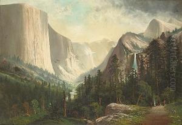 Indians At A Roadside Cookfire With The Yosemite Valley Beyond Oil Painting by John Joseph Englehardt