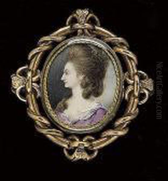 A Lady, Profile To The Left, Wearing Purple Dress With White Lace Trimmed Collar by George Engleheart