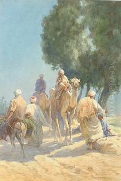 Travellers On A Dusty Road Oil Painting by George Engleheart