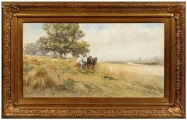 Farmer Harvesting A Field Of
Hay Oil Painting by Frank F. English