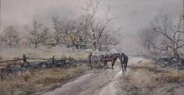 Horse And Cart On Country Lane Oil Painting by Frank F. English