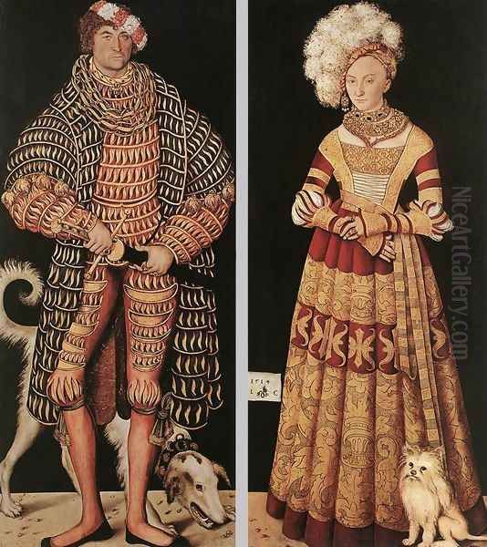 Portraits of Henry the Pious, Duke of Saxony and his wife Katharina von Mecklenburg 1514 Oil Painting by Lucas The Elder Cranach