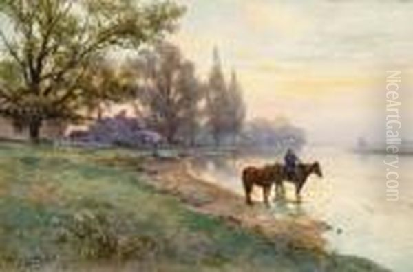 Watering The Horses Oil Painting by Frank F. English