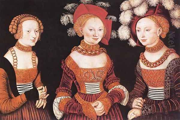 Saxon Princesses Sibylla, Emilia and Sidonia c. 1535 Oil Painting by Lucas The Elder Cranach