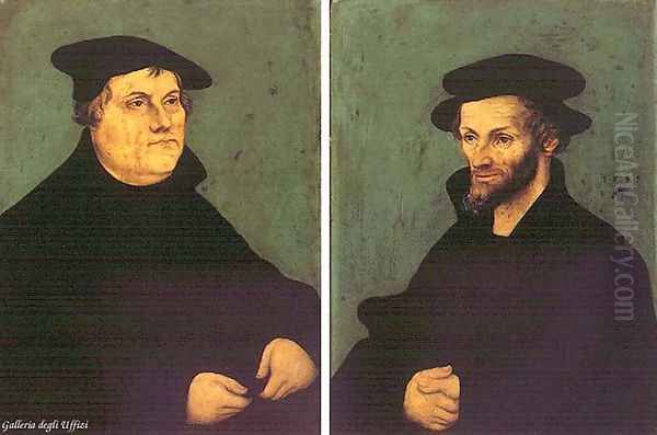 Portraits Of Martin Luther And Philipp Melanchthon 1543 Oil Painting by Lucas The Elder Cranach