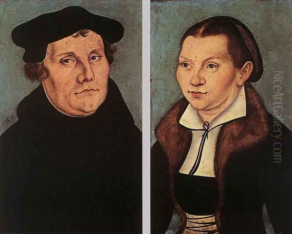 Portraits of Martin Luther and Catherine Bore 1529 Oil Painting by Lucas The Elder Cranach