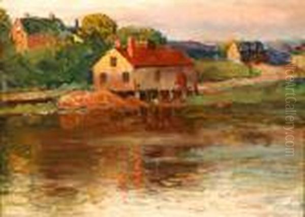 Afternoon Sun, Millpond, Brookline, Ma Oil Painting by Joseph Eliot Enneking