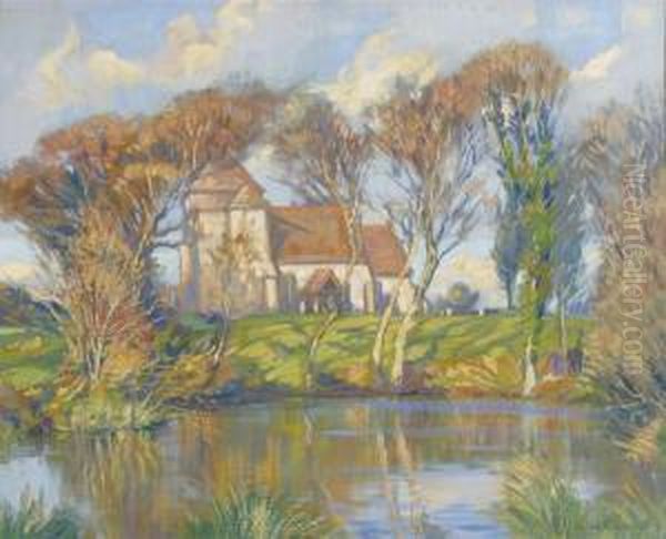 St Michael The Archangel Church, Penhurst, Sussex Oil Painting by Augustus William Enness