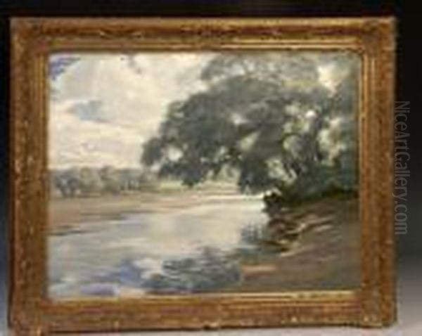 Summer Riverscape Oil Painting by Augustus William Enness