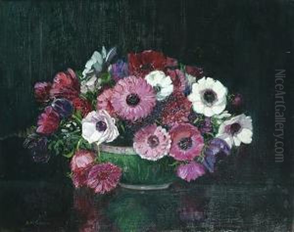 Still Life Of Anemones In A Bowl Oil Painting by Augustus William Enness