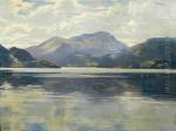 Lake View With Mountains Beyond Oil Painting by Augustus William Enness