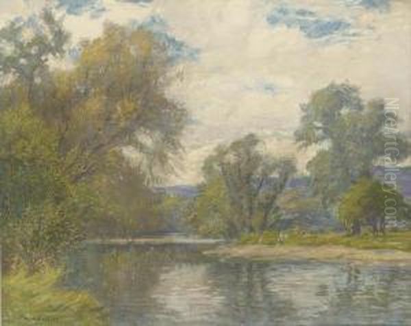 A Summer's Day On The Riverbank Oil Painting by Augustus William Enness