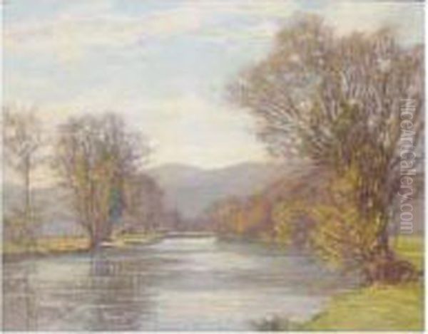 River Scene Oil Painting by Augustus William Enness