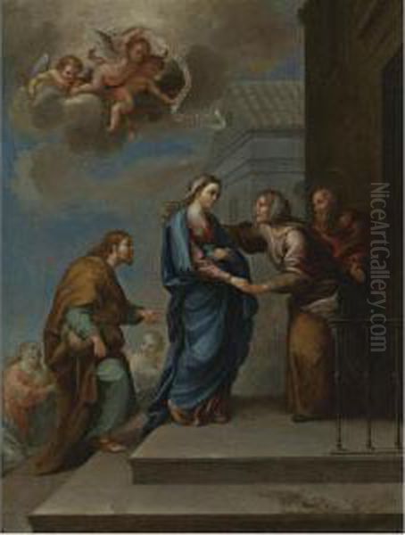 Saint Anne Welcoming Mary Oil Painting by Nicolas Enriquez